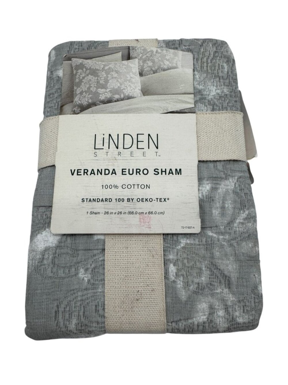 NEW Linden Street Veranda Euro Sham Gray Floral 100% Cotton Bedding 26" x 26"